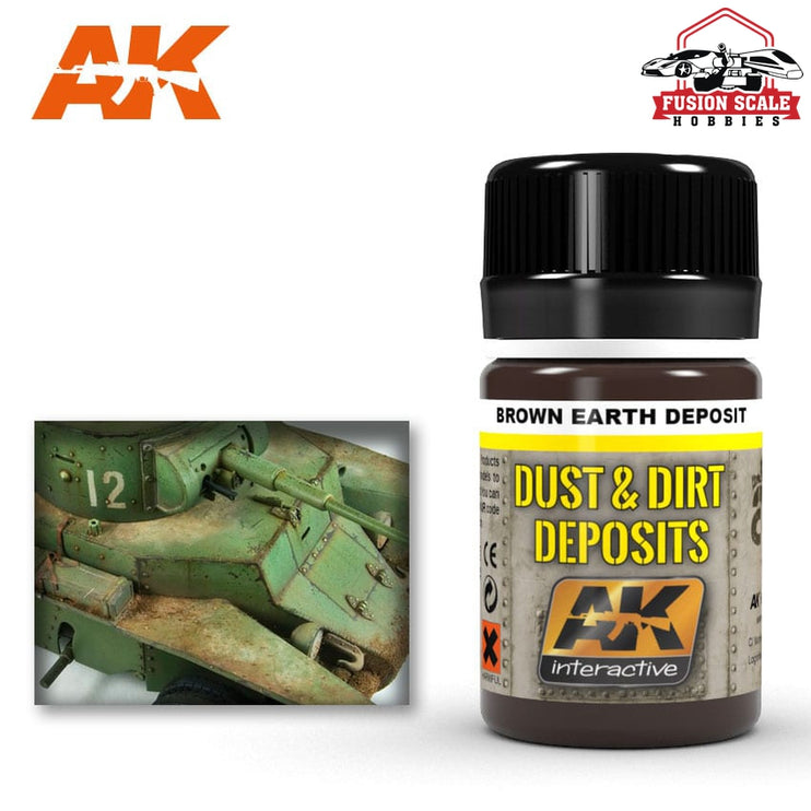 AK Interactive Dust & Deposit Brown Earth Enamel Paint 35ml Bottle - Fusion Scale Hobbies