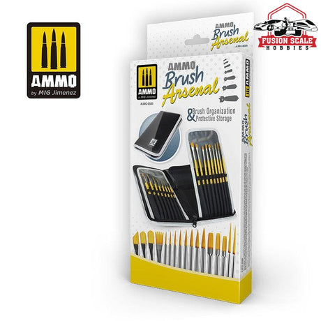 Ammo Mig Jimenez Paint Brush Arsenal Organizer & Full Brush Set - Fusion Scale Hobbies