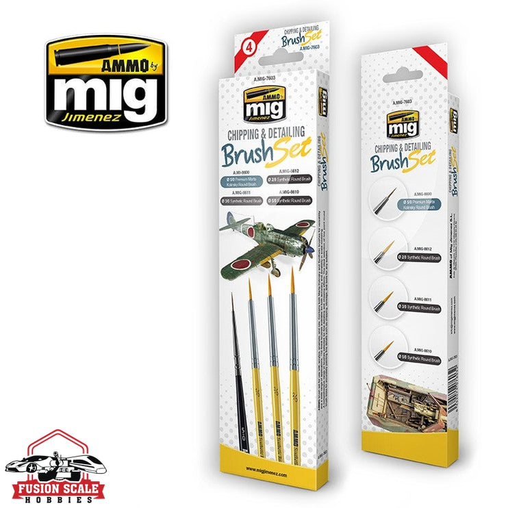 Ammo Mig Jimenez Chipping & Detailing Paint Brush Set of 4 Brushes AMIG7603 - Fusion Scale Hobbies