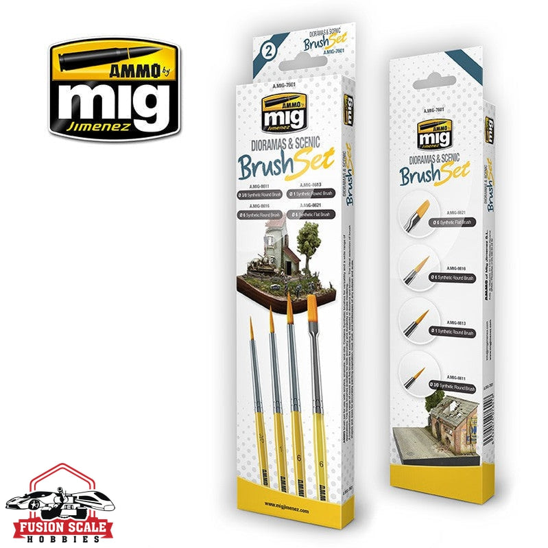 Ammo Mig Jimenez Dioramas & Scenic Paint Brush Set of 4 Brushes AMIG7601 - Fusion Scale Hobbies