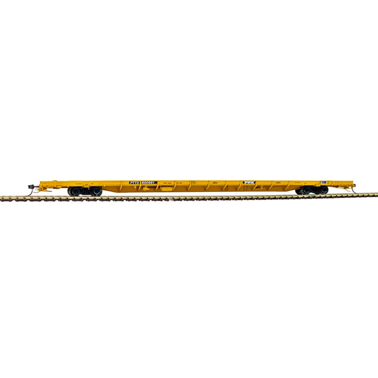 Atlas HO Scale ACF 89' F89-J Flatcar with Deck Risers Ready to Run PTTX 600981 (2000s yellow, black, Conspicuity Stripes)