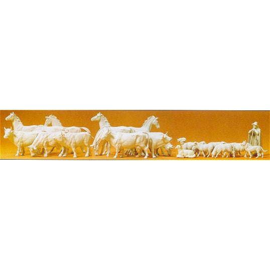 Preiser 1/72 Unpainted Horses, Cows, Sheep (22) (Kit)