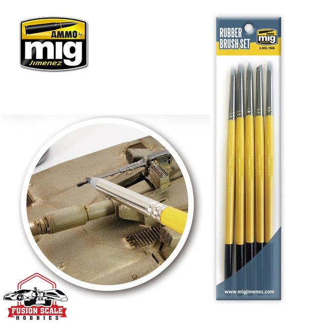 Ammo Mig Jimenez Rubber Paint Brush Set of 5 Brushes AMIG7606 - Fusion Scale Hobbies