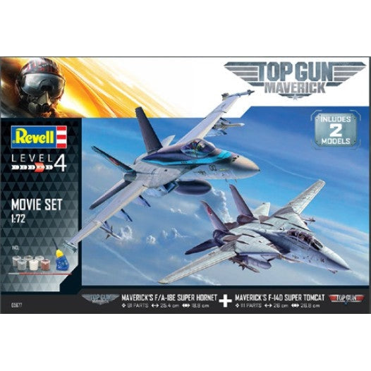 Revell 1/72 Top Gun Maverick's Set: F/A18E Super Hornet & F14D Super Tomcat Aircraft w/paint & glue