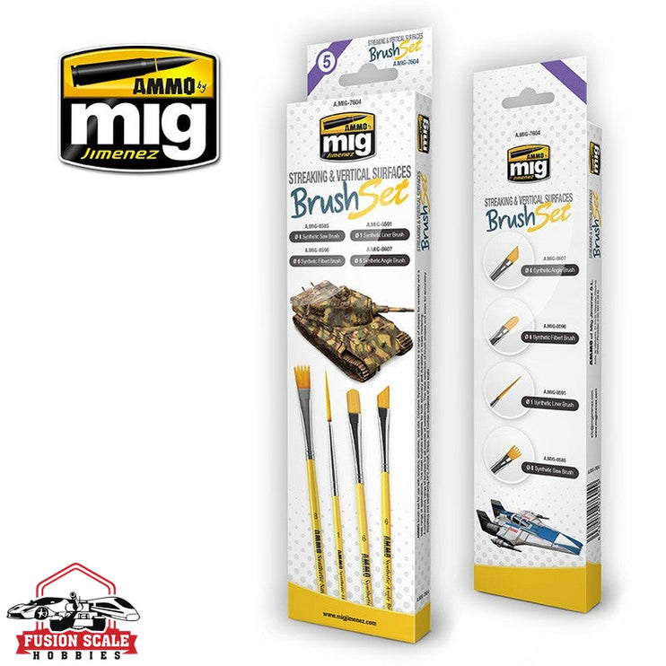 Ammo Mig Jimenez Streaking & Vertical Surfaces Paint Brush Set of 4 Brushes AMIG7604 - Fusion Scale Hobbies