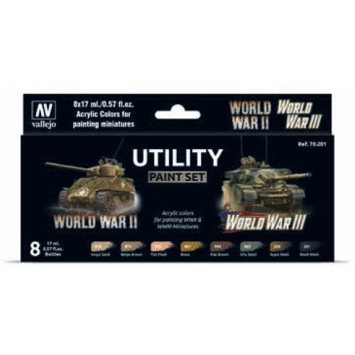 17ml Bottle WWII & WWIII Wargames Utility Model Color Paint Set (8 Colors) - Fusion Scale Hobbies