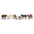 Farm Horses - HO Scale - Set includes five adult sturdy work horses and one foal in various poses