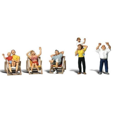 Spectators - HO Scale - A set of people - two children, one woman and four men - who could be watching any sporting event, parade or maybe a concert