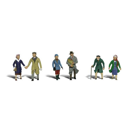 Couples in Coats - HO Scale - A set of three couples walking and dressed in winter wear