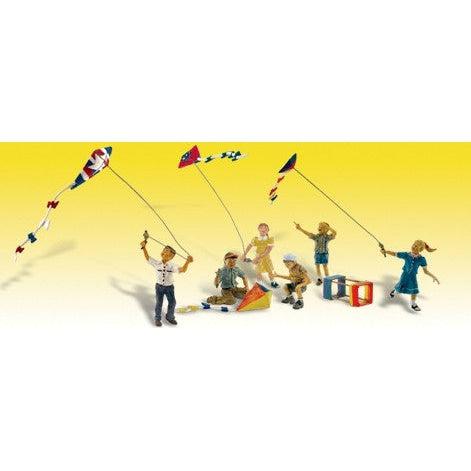 Windy Day Play - HO Scale - Springtime breezes blow for these six children and their kites aloft! 
Set contains 8 pieces
